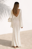 Elegant ivory crochet dress for beach vacation minimal luxury style 